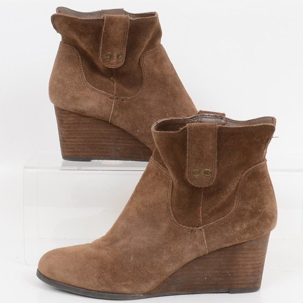Lucky Brand Gennee Suede Wedge Pull On Ankle Booties Size 7 Western Festival - Picture 1 of 7